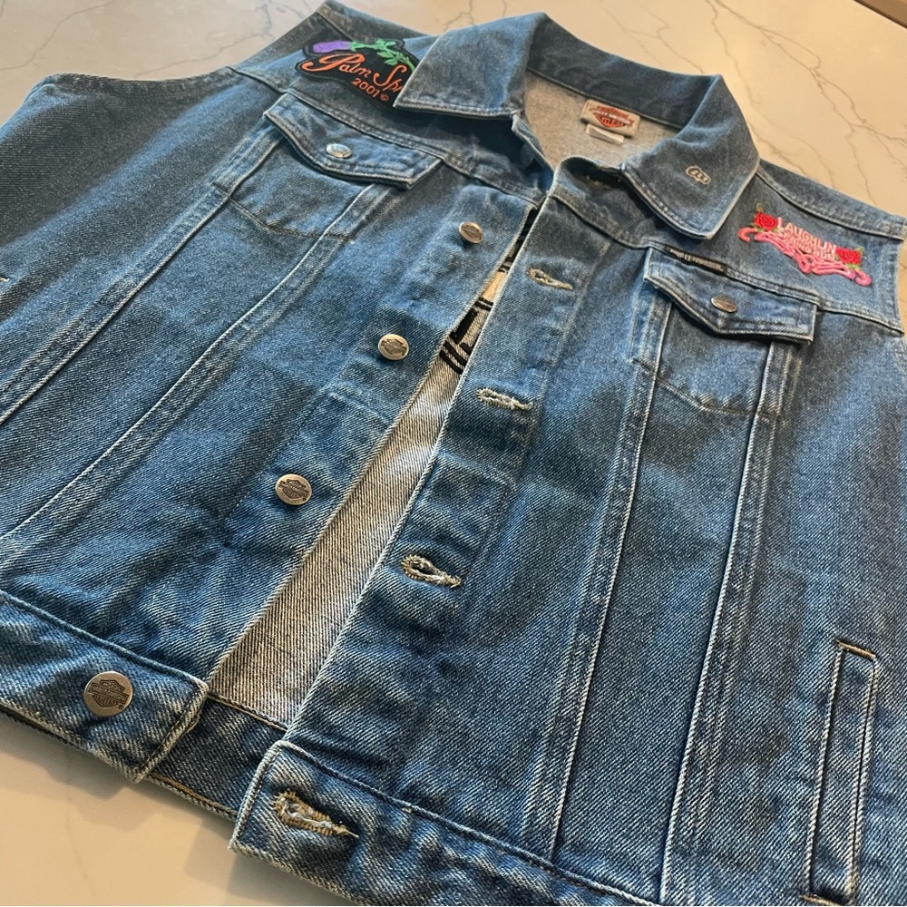 Harley Davidson Motorcycle Denim Vest with Patches - Picture 9 of 17